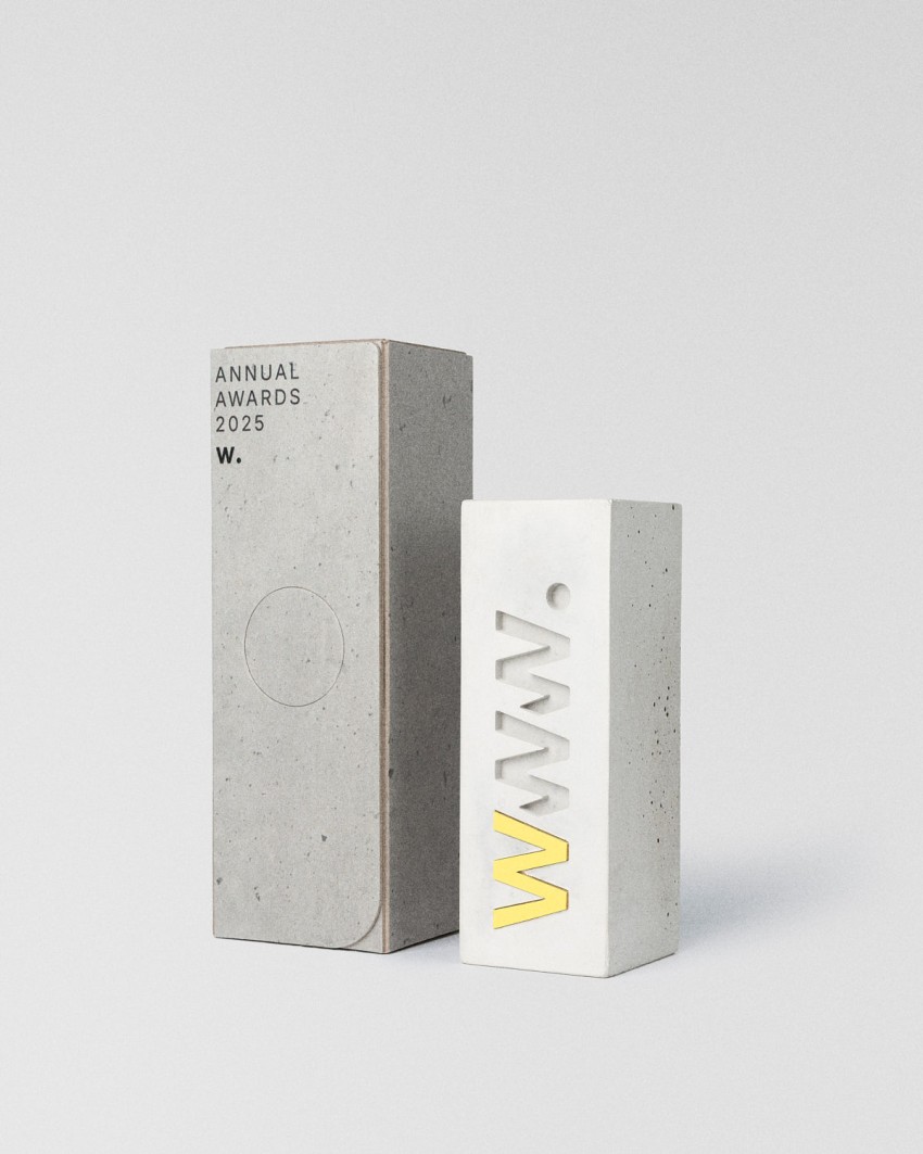 Troféu feito à medida em betão reciclado para o prémio Awwwards 2026