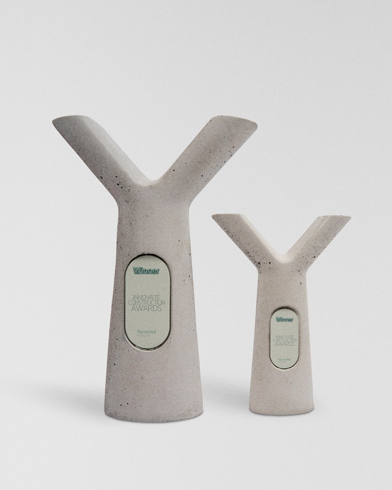 Troféu feito por medida fabricado pela Sustain Awards para Ferrovial Innovation Awards, 2024